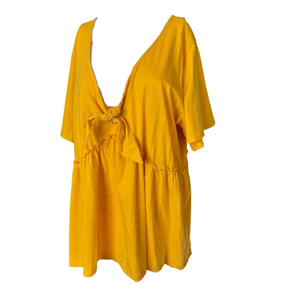 NEW Torrid Yellow V Neck Shirt Relaxed Tie Front Crop Womens Plus Size 2X